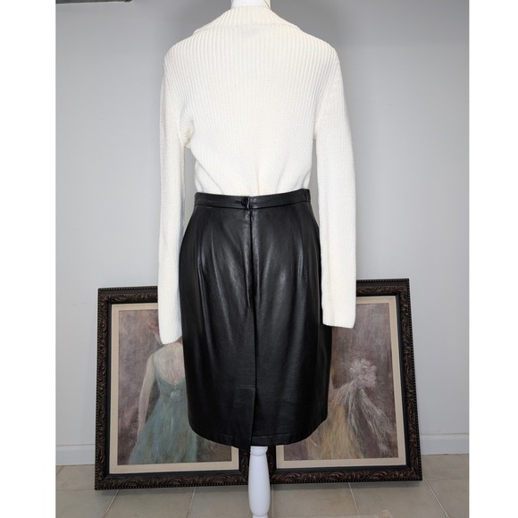 Alex Garfield Black Leather Knee Length Pencil Skirt Size 6 Made in USA - Picture 5 of 11